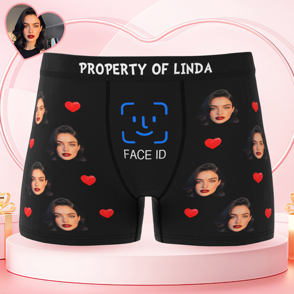 Custom Men's Boxer Shorts Personalized Face ID Touch ID Property Of Brief Boxer with Name Valentine's Day Gift - GiftlabUS