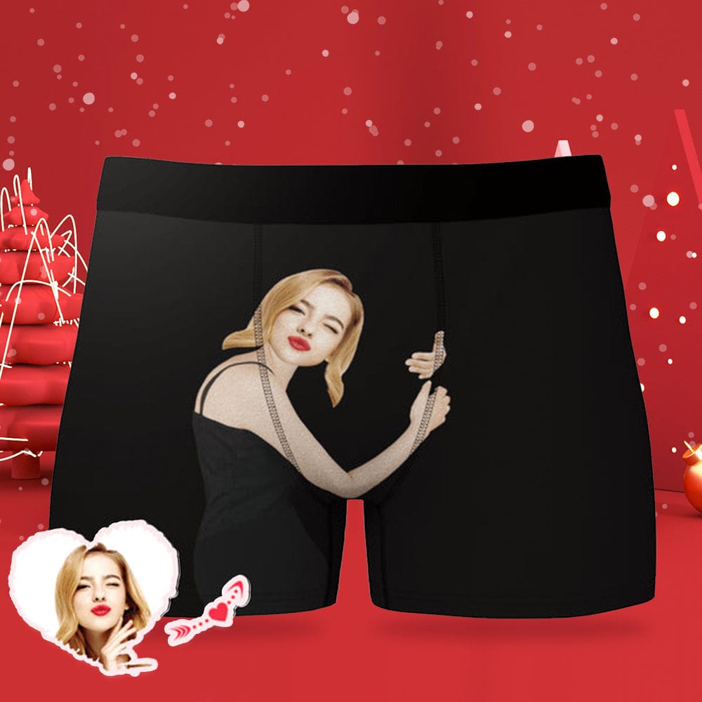 Custom Girlfriend Hugs Boxer Shorts Christmas Gift For Him - Giftlab