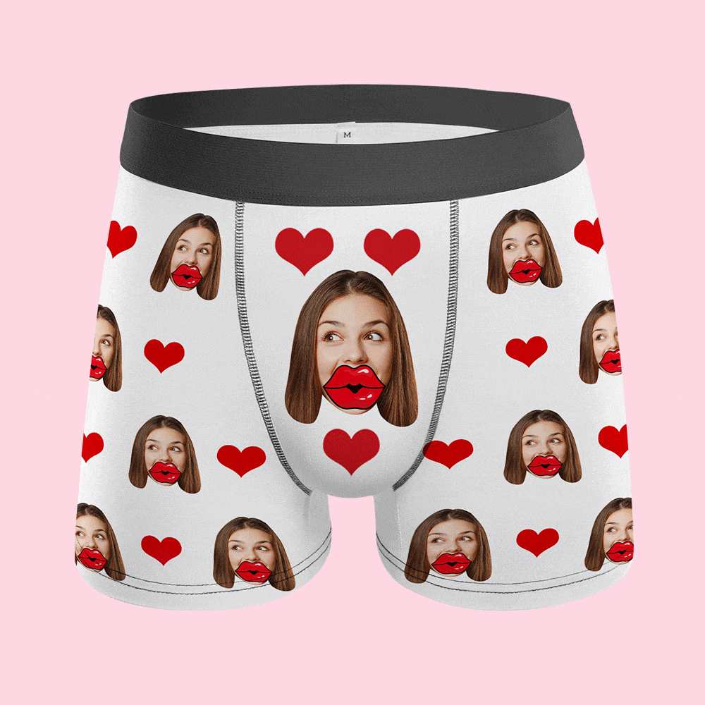 Custom Face Red Lips and Heart Boxer Personalized Valentine's Day Gift For Him - Giftlab