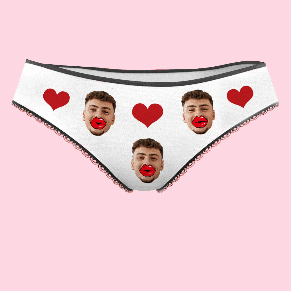 Custom Face Underwear Personalized Red Lips and Heart Underwear Valentine's Day Gift - Giftlab