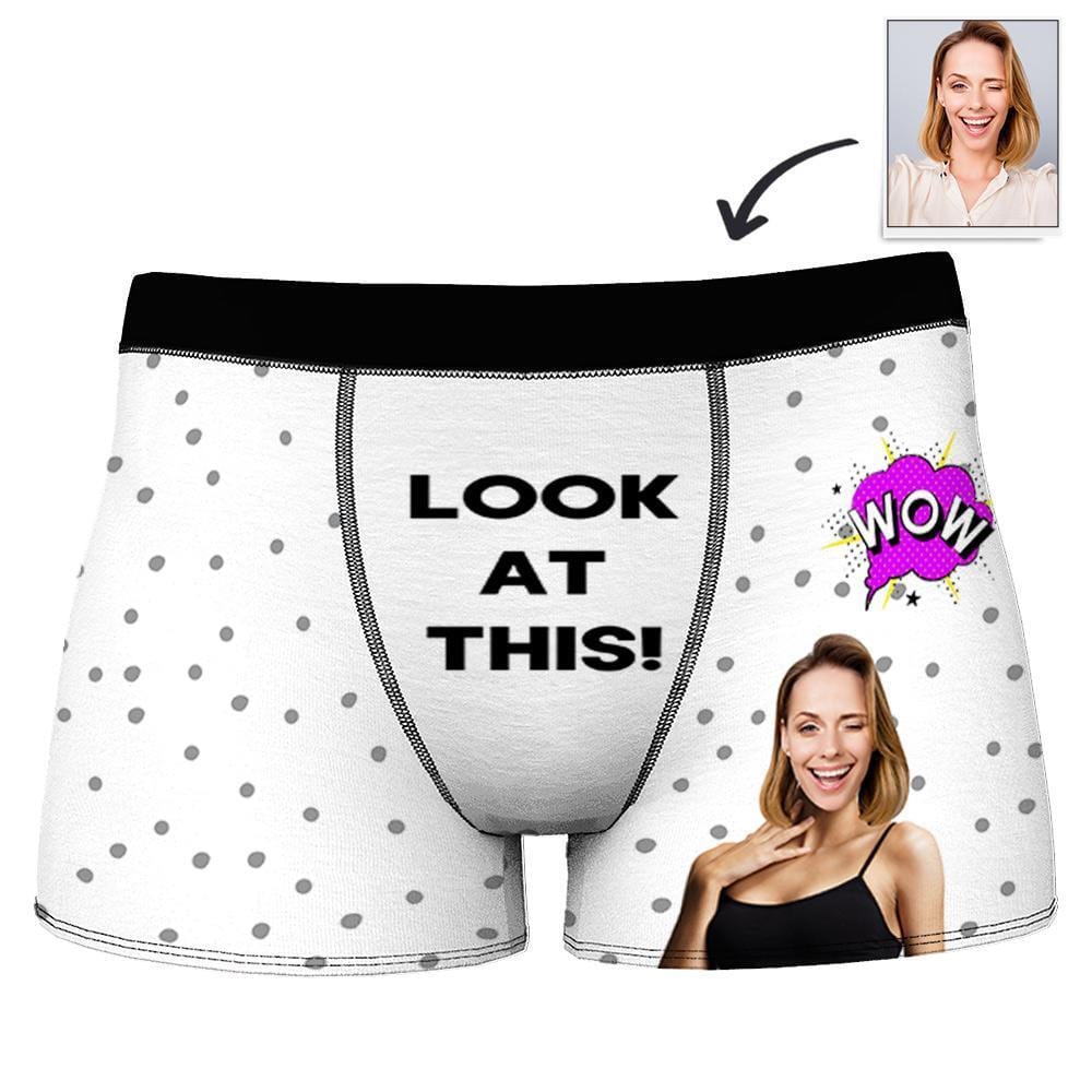 Custom Photo Boxer Shorts for Men with WOW LOOK AT THIS Printed - Giftlab