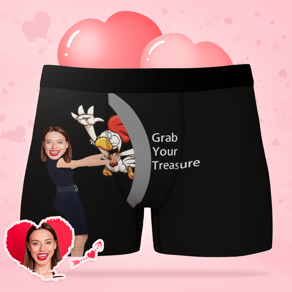 Custom Face Boxer Personalised Underwear Grab Your Treasure Catch the Cock Valentines Day Gifts - Giftlab