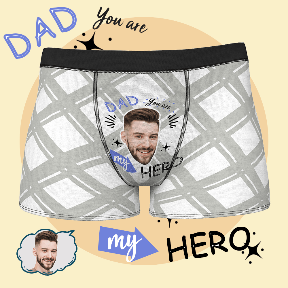 Gifts for Dad Custom Face Men's Boxer Briefs  - DAD MY HERO - Giftlab