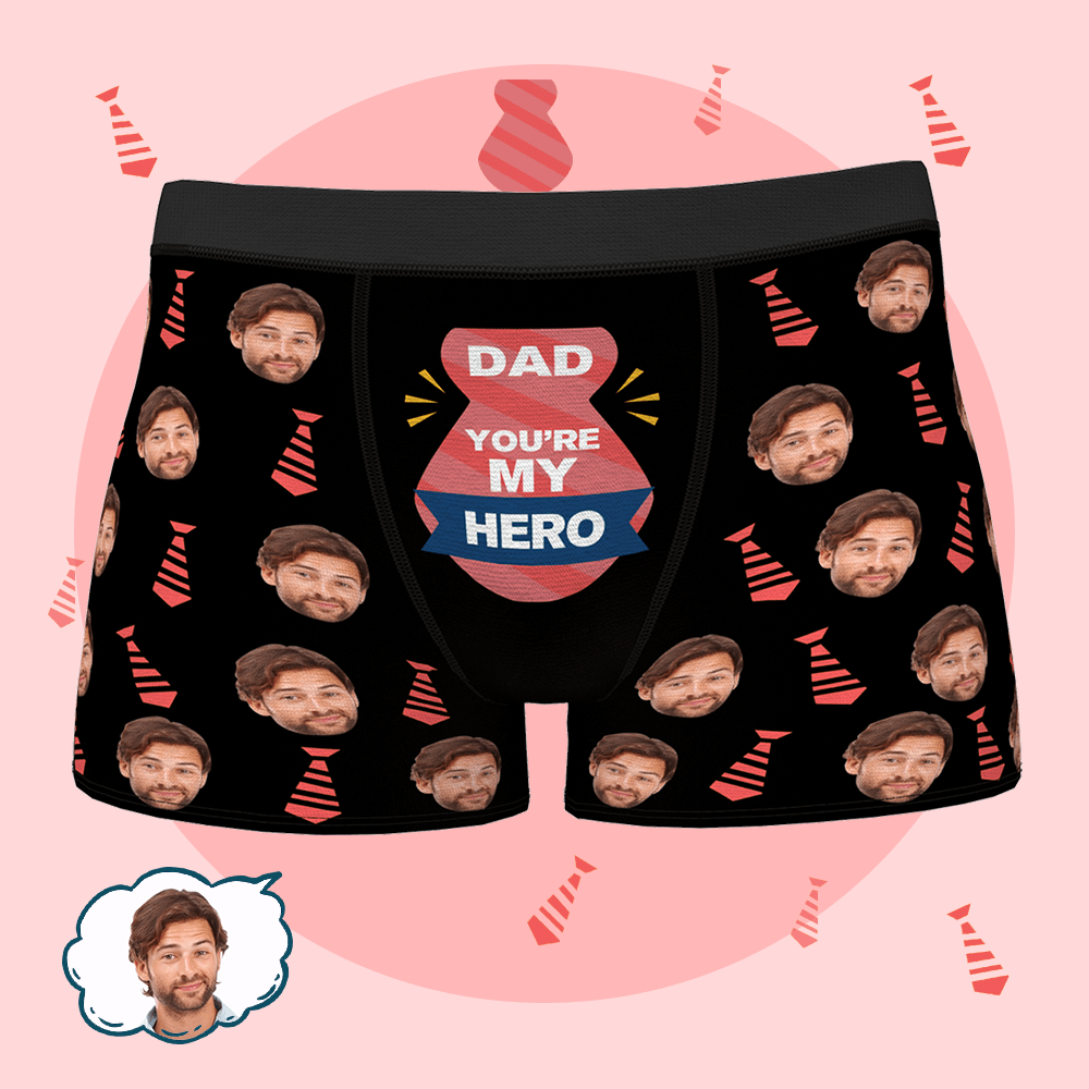 Custom Face Boxer Briefs Personalized Underwear - DAD MY HERO Father‘s Day Gift - Giftlab