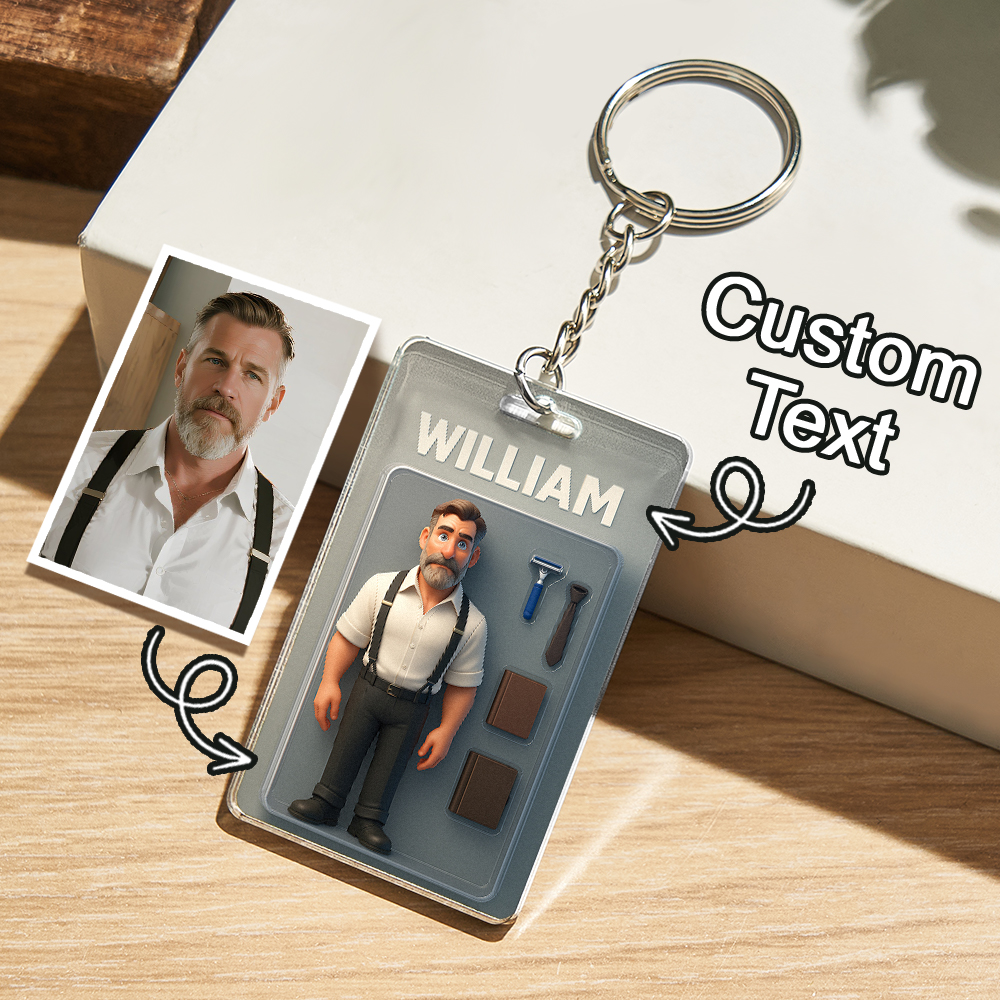 Fully Body Customizable Action Figure Pack Packaging Toy Box Style Art Gift Personalized 2D Printing Acrylic Keychain Gift for Him