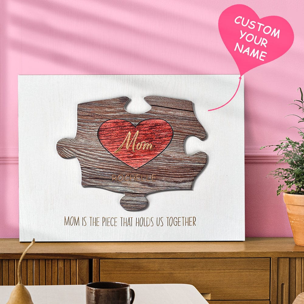 Custom Name Puzzle Pieces Personalized Mom Heart Shaped Wooden Puzzle Sign Gift for Mom - Giftlab