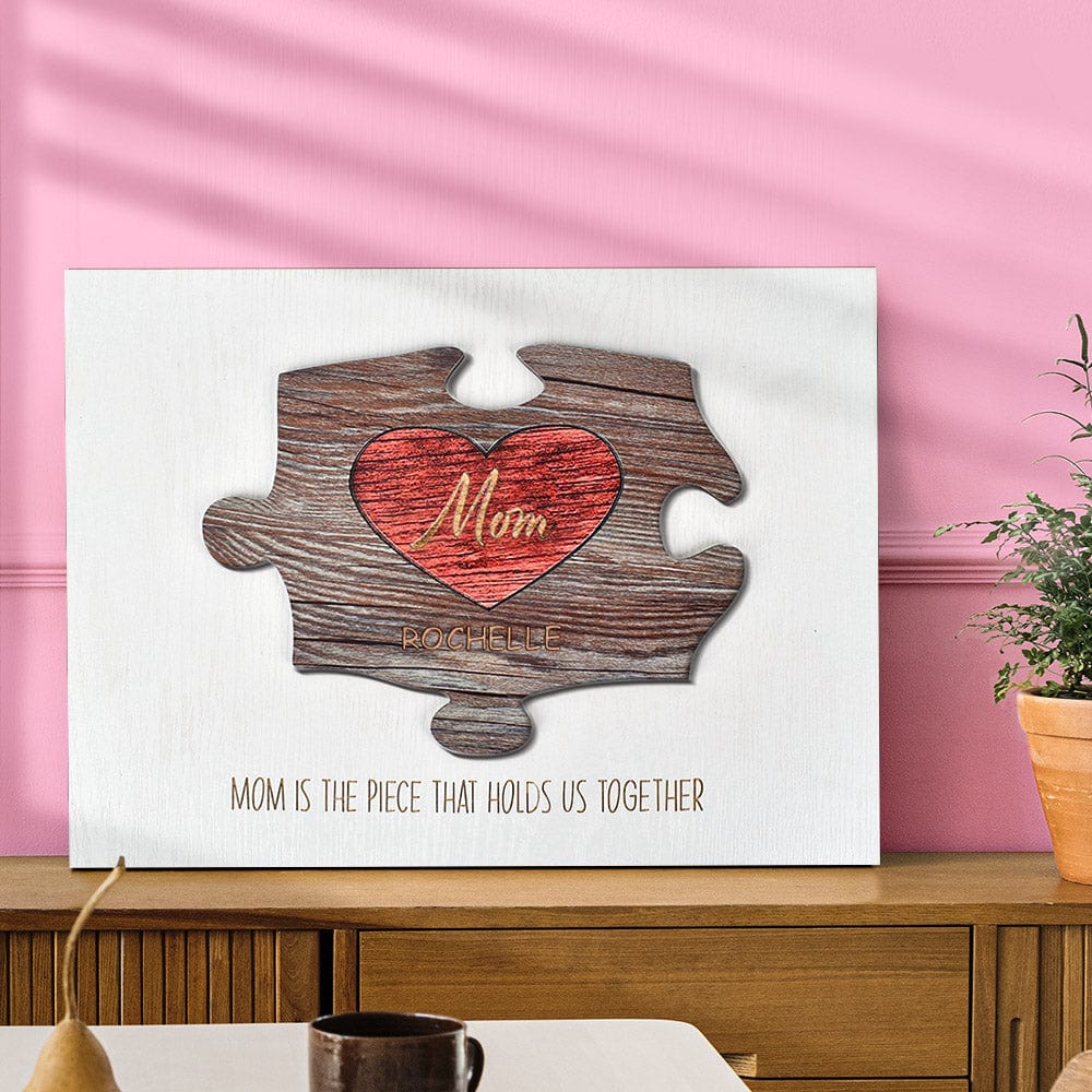 Custom Name Puzzle Pieces Personalized Mom Heart Shaped Wooden Puzzle Sign Gift for Mom - Giftlab