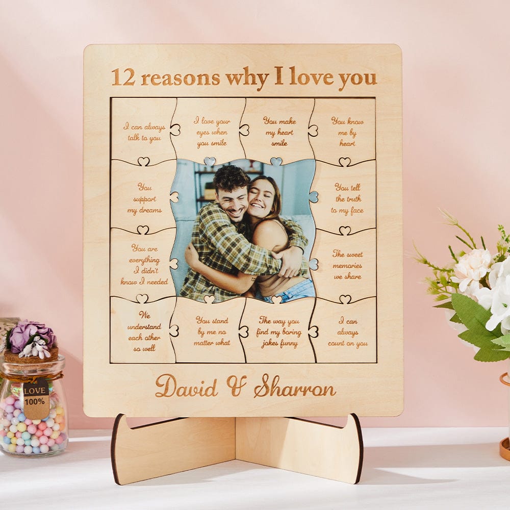 12 Reasons Why I Love You Custom Photo Name Acrylic Wooden Puzzle - Giftlab
