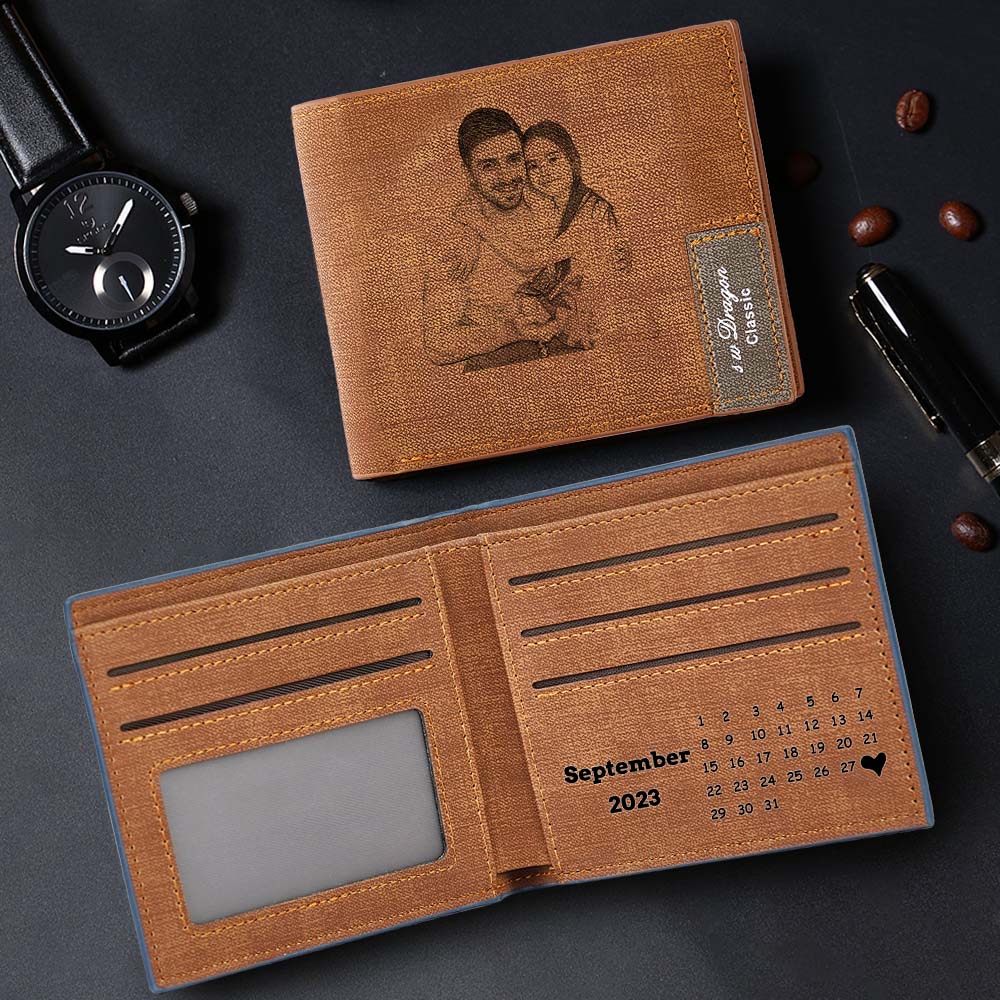 Custom Photo Wallet Men's Wallet Calendar Inside Personalized Wallet Gift for Him