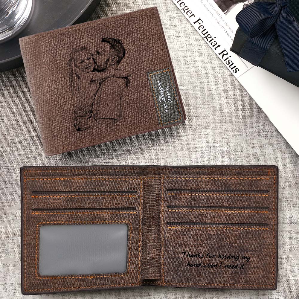 Gift for Him Men's Wallet Custom Photo Wallet Engraved Inside Personalized Wallet