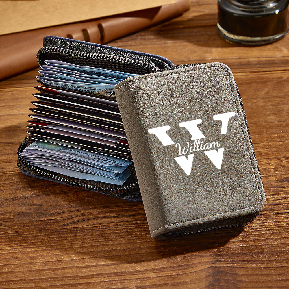 Personalized Leather Wallet with 18 Card Slots Card Holder Wallet Birthday Gift for Him - Myphotowallet