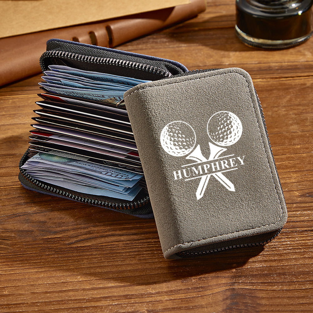 Personalized Leather Golf Wallet with 18 Card Slots Card Holder Wallet Gift for Men - Myphotowallet