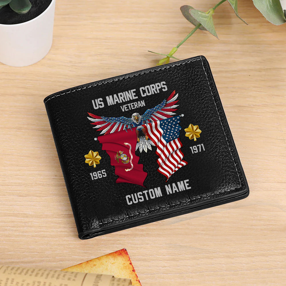 US MARINE CORPS Custom Name and Years Men's Wallet for Veteran
