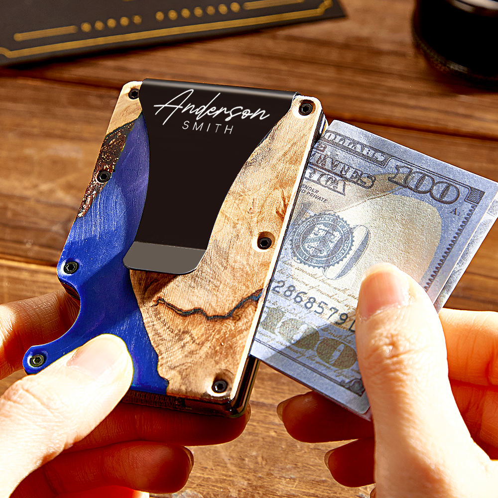 Unique Christmas Gift For Men, Resin Wood Money Clip, Card Holder Wallet, Groomsmen Gifts, Fathers Day Gift, Mens Wallet, Handmade Gift For