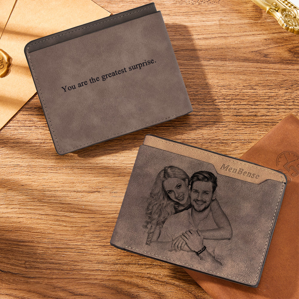 Gifts for Him Men's Custom Photo Engraved Wallet Bifold Short Wallet Wedding Gifts to Groom from Bride