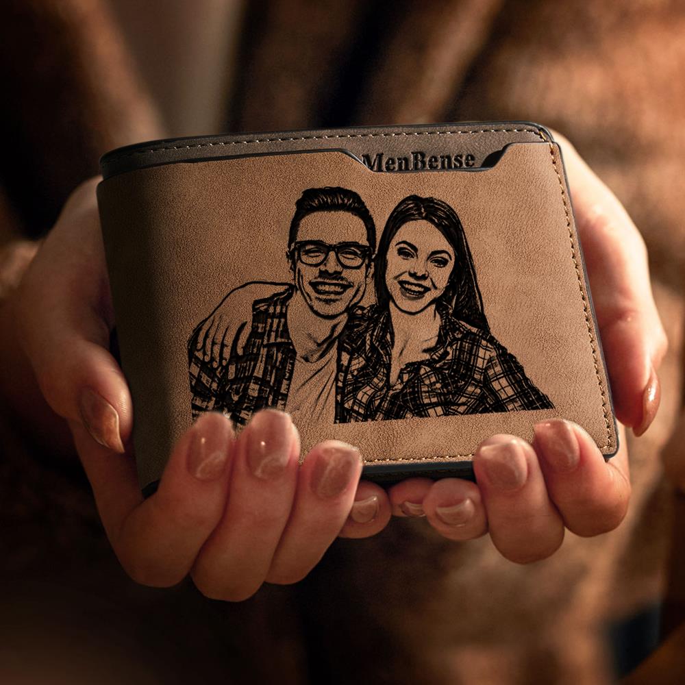 Gifts for Him Men's Custom Photo Engraved Wallet Bifold Short Wallet Wedding Gifts to Groom from Bride