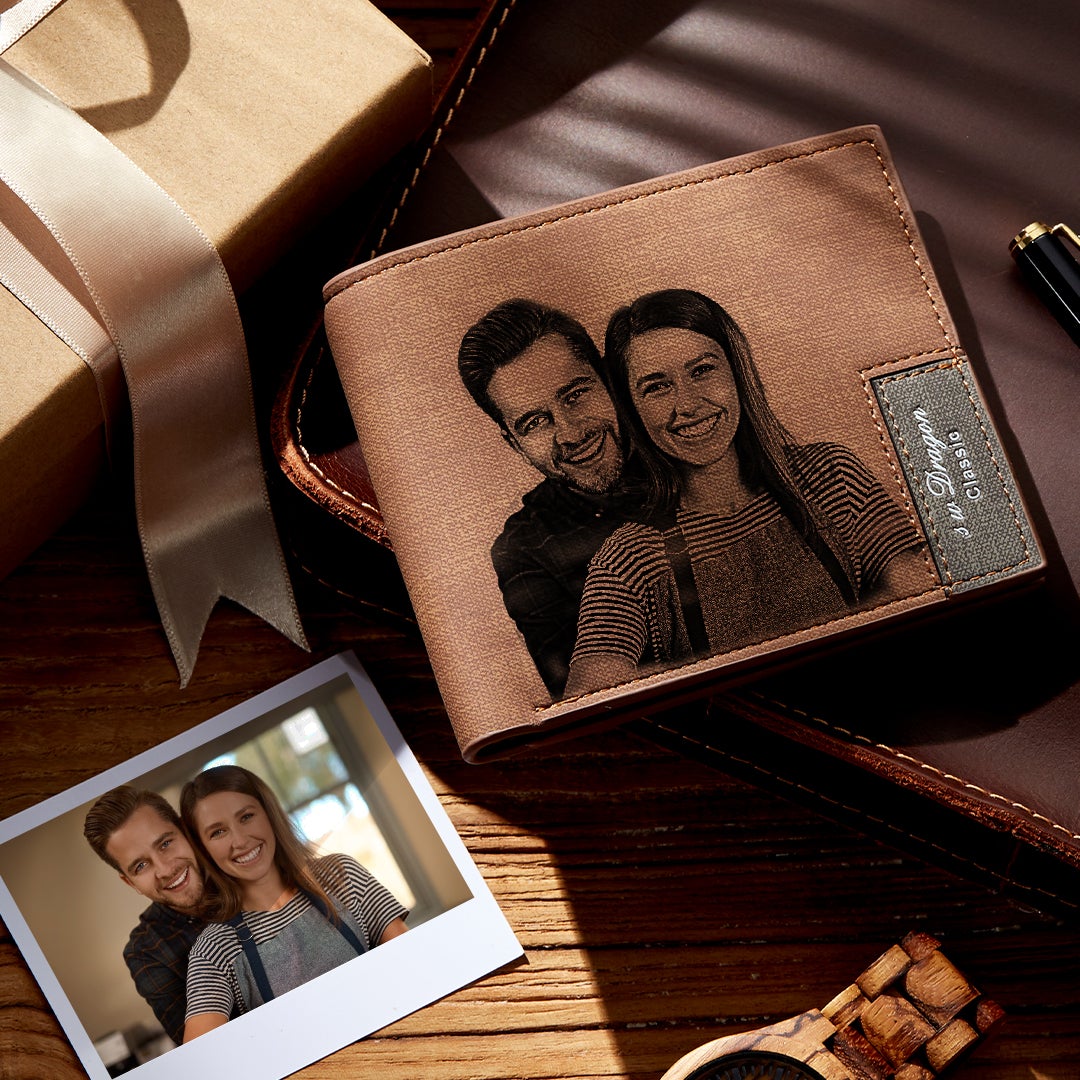 Valentines Day Gifts For Men - Custom Photo Engraved Wallet Gift For Him