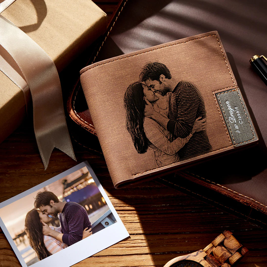 Men's Bifold Custom Photo Wallet Brown Personalized Wallets