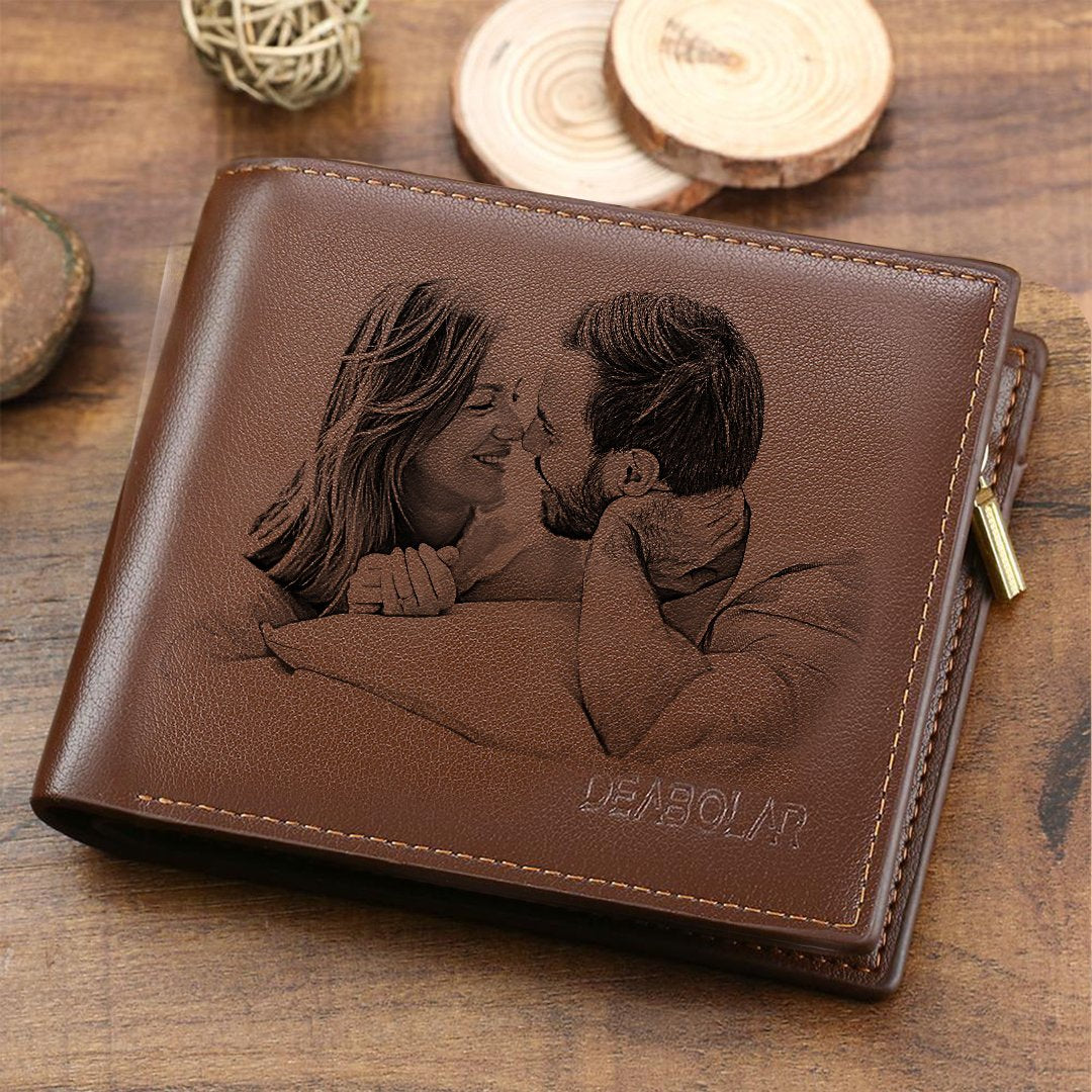 Gifts For Men Custom Photo Engraved Short Wallet For Him