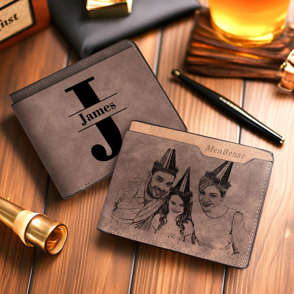 Men's Wallet Custom Photo Wallet Personalized Wallets for Men Initial Engraved Wallet Name Wallet for Men,Husband BF Dad Son Uncle Friend Groomsmen Gifts