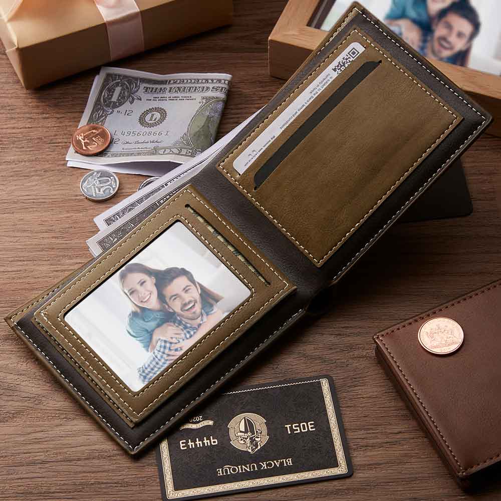 Anniversary Gifts - Men's Custom Photo Engraved Wallet RFID Blocking Wallet Brown Personalized Wallets