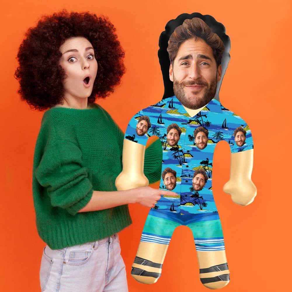 Personalized Blow Up Dolls Hawaiian Shirt Flowers and Leaves Funny Inflatable Man Printed Face for Party Favors - Giftlab