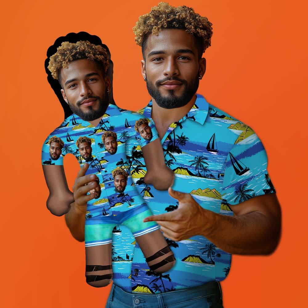 Personalized Blow Up Dolls Hawaiian Shirt Flowers and Leaves Funny Inflatable Man Printed Face for Party Favors - Giftlab