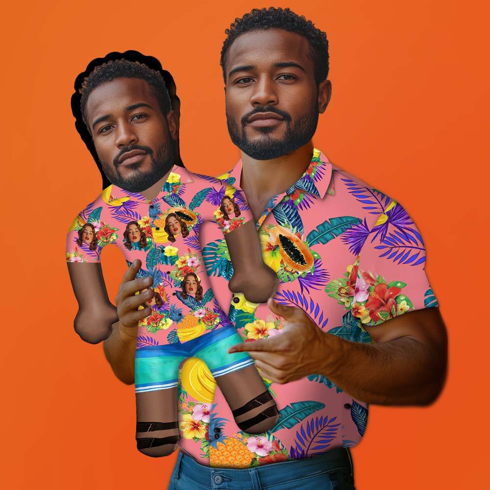 Personalized Blow Up Dolls Hawaiian Shirt Flowers and Fruits Funny Inflatable Man Printed Face for Party Favors - Giftlab