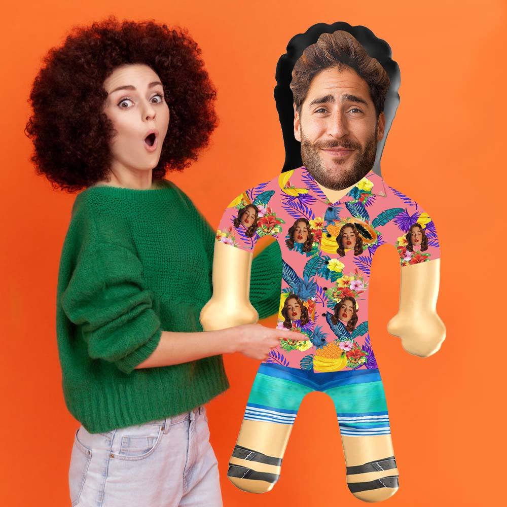 Personalized Blow Up Dolls Hawaiian Shirt Flowers and Fruits Funny Inflatable Man Printed Face for Party Favors - Giftlab