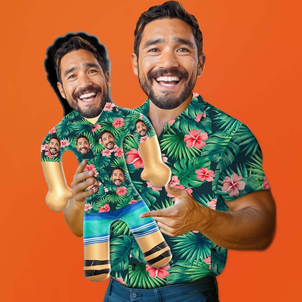 Personalized Blow Up Dolls Hawaiian Shirt Red Flowers Funny Inflatable Man Printed Face for Party Favors - Giftlab