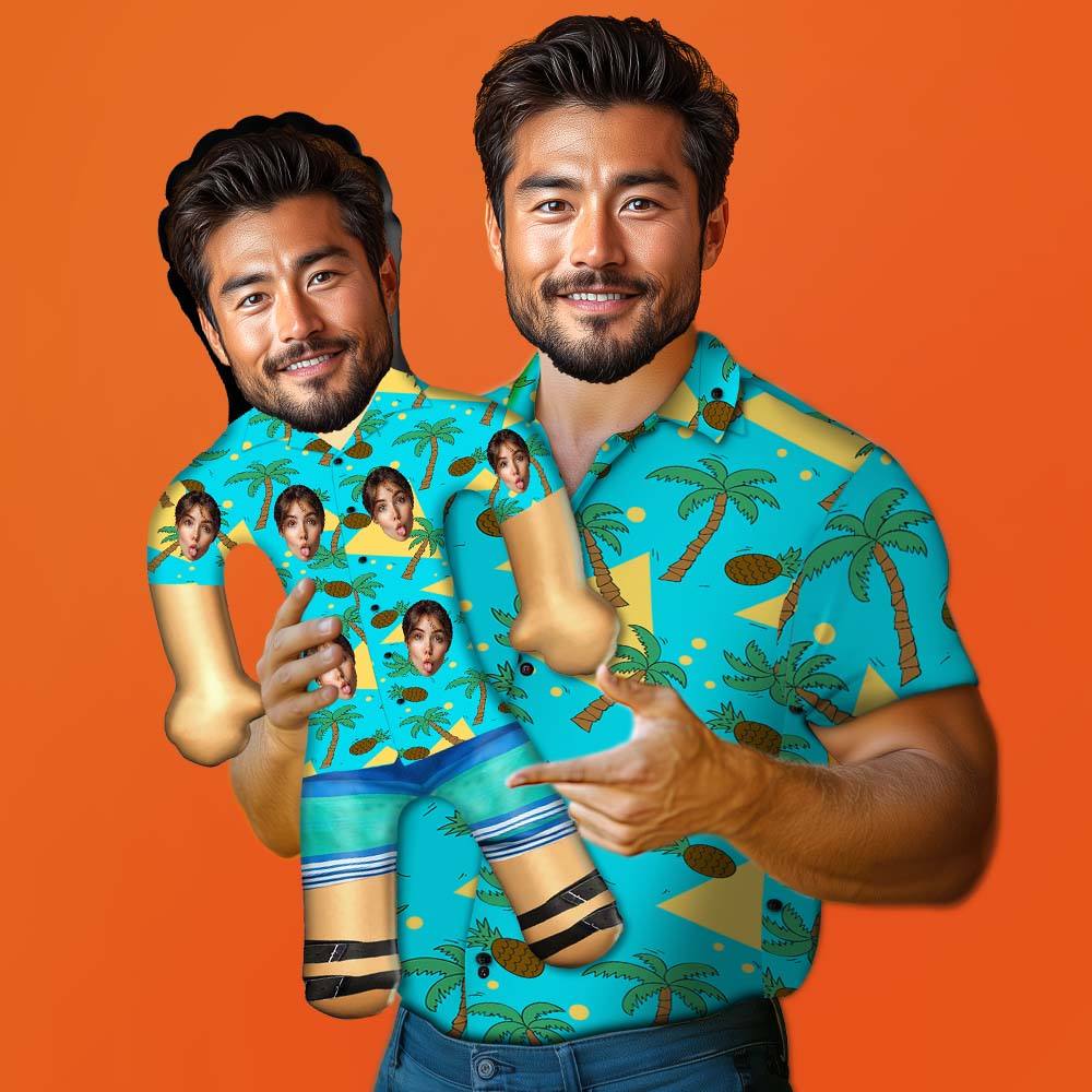 Personalized Blow Up Dolls Hawaiian Shirt Coconut Tree and Pineapple Funny Inflatable Man Printed Face for Party Favors - Giftlab