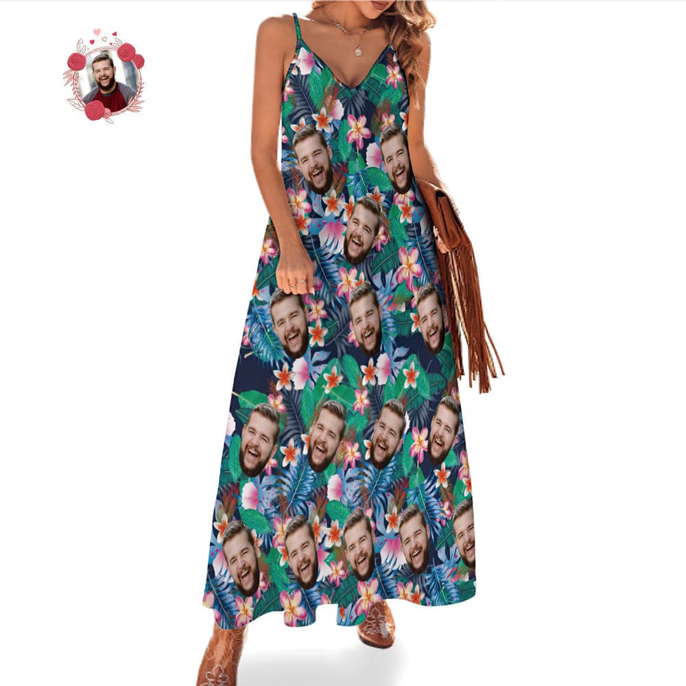 Custom Face Hawaiian Style Colorful Flowers Long Dress And Shirt Family Matching - Giftlab