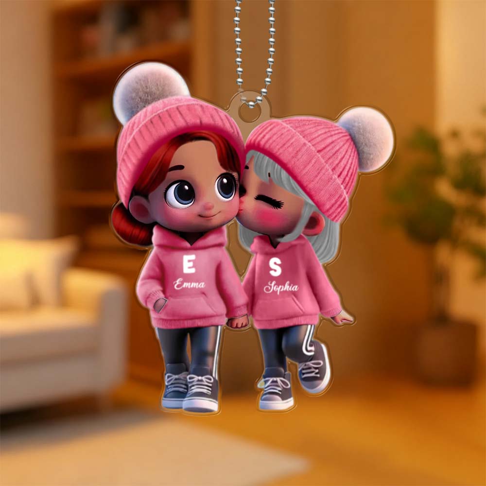 Custom Acrylic Car Hanger Cute Couple Kissing Moment Personalized Name Gift for Him & Her