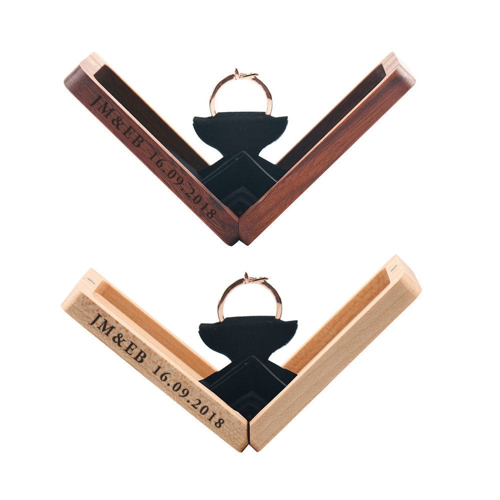 Custom Engraved Ring Box Rotating Engagement Ring Box Personalized Wooden Ring Box Anniversary Gift - Giftlab