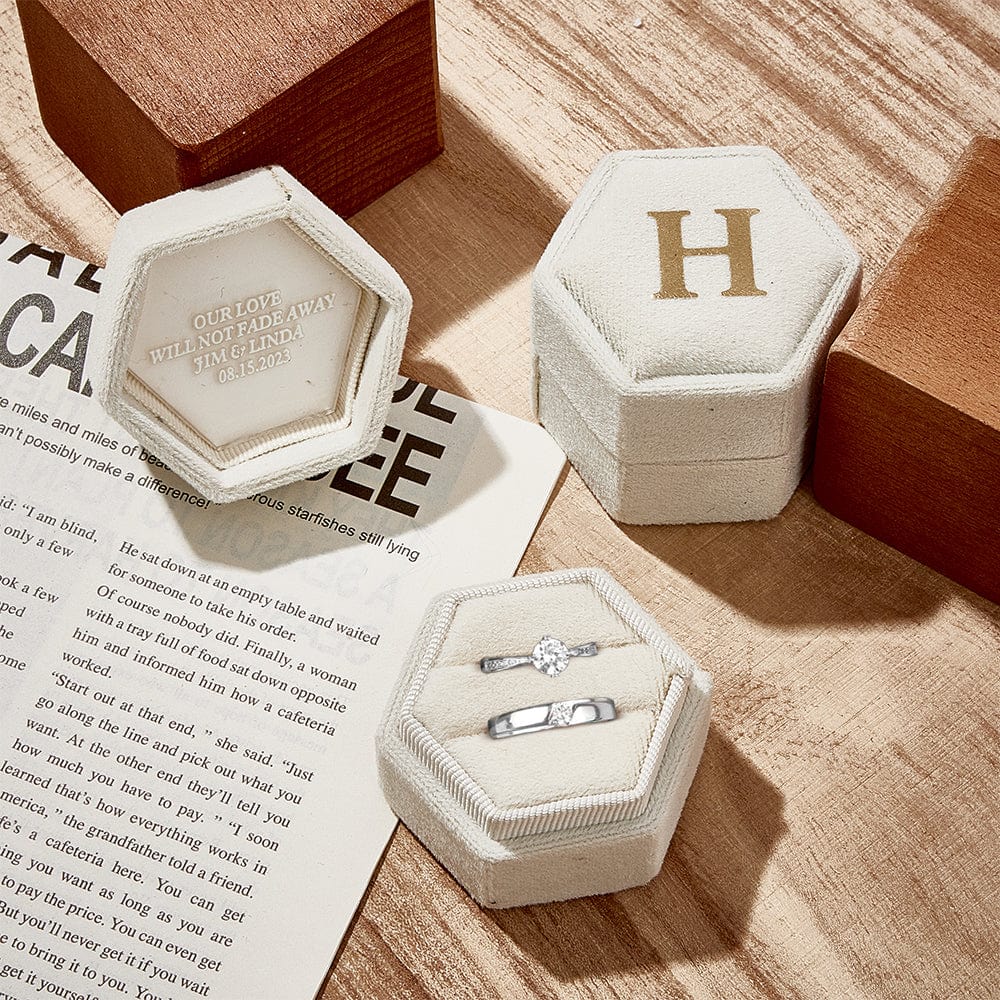Personalized Ring Box Custom Text Hexagon Ring Box Engagement Wedding Ring Box - Giftlab