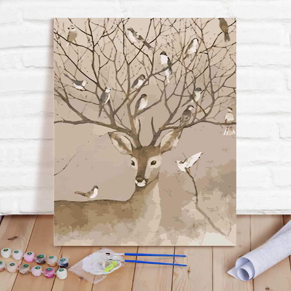 Paint By Numbers Custom Paint By Number Kits - Deer & Birds - Giftlab