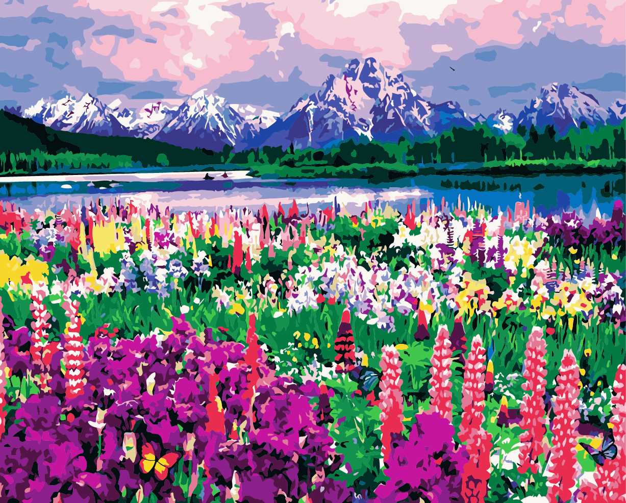 Paint By Numbers Custom Paint By Number Kits - Mountain & Flower - Giftlab