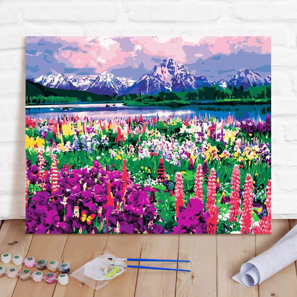 Paint By Numbers Custom Paint By Number Kits - Mountain & Flower - Giftlab