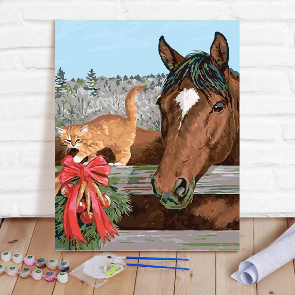Paint By Numbers Custom Paint By Number Kits - Horse & Cat - Giftlab