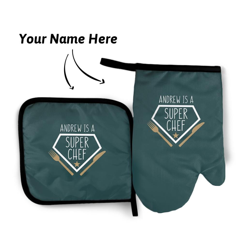 Custom Pot Holders Oven Mitts Set Baking Set Kitchen Gifts - Dark Green - Giftlab