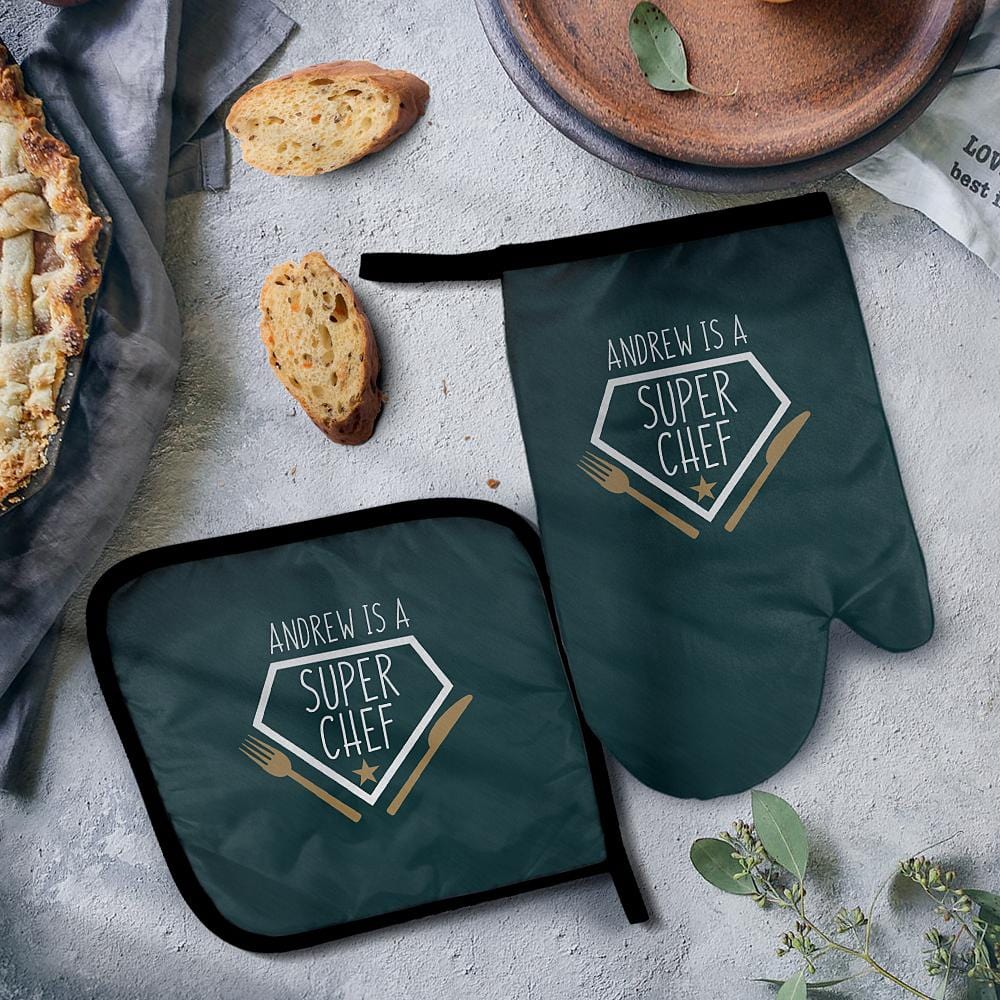 Custom Pot Holders Oven Mitts Set Baking Set Kitchen Gifts - Dark Green - Giftlab