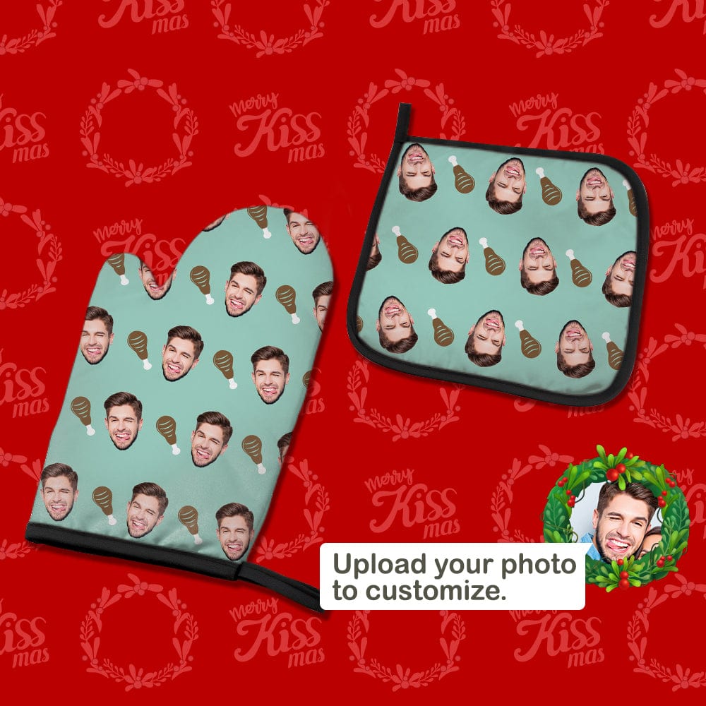 Custom Face Oven Glove and Pot Holder Set Kitchen Christmas Gifts For Wife - Giftlab