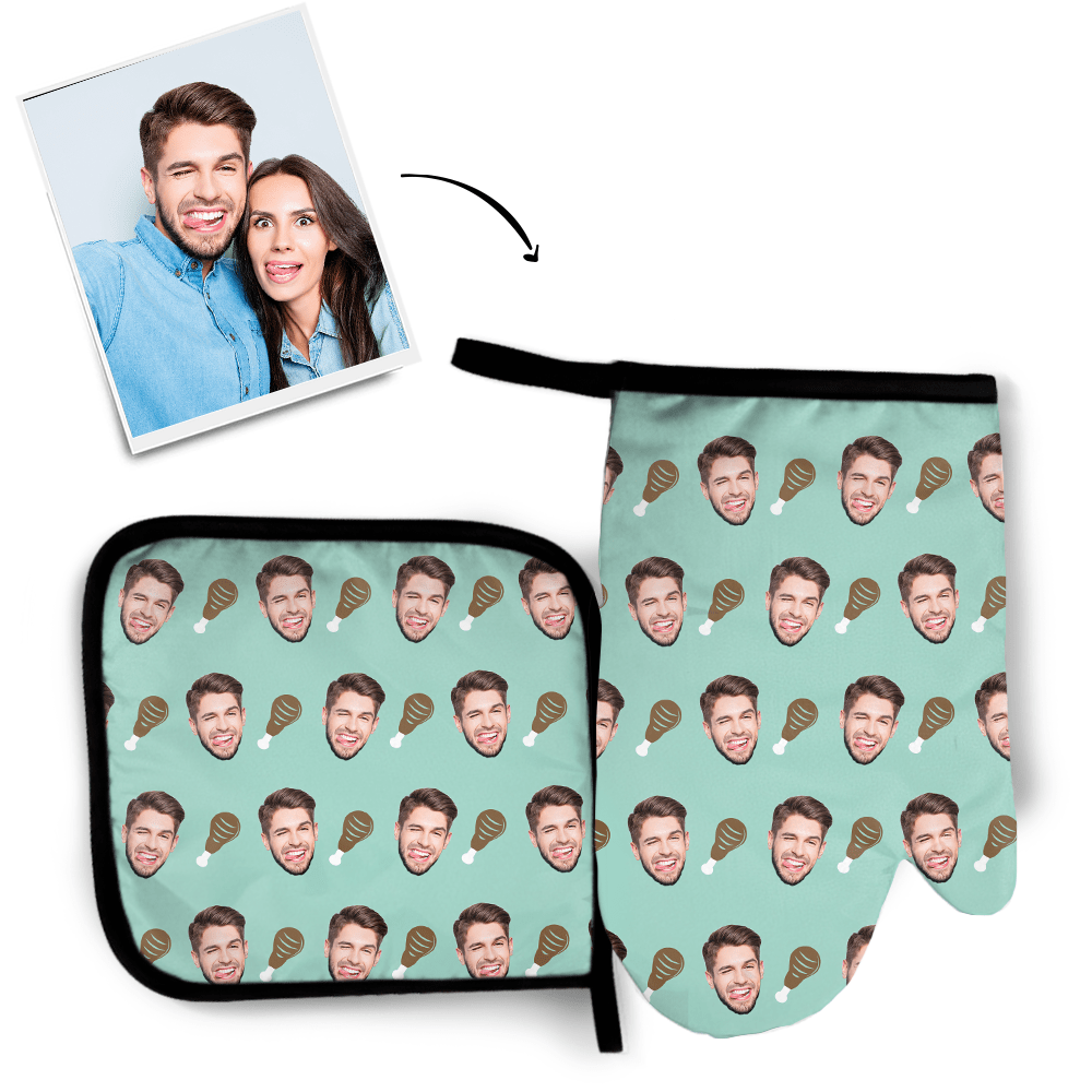Custom Face Oven Glove and Pot Holder Set Kitchen Gifts For Wife - Giftlab