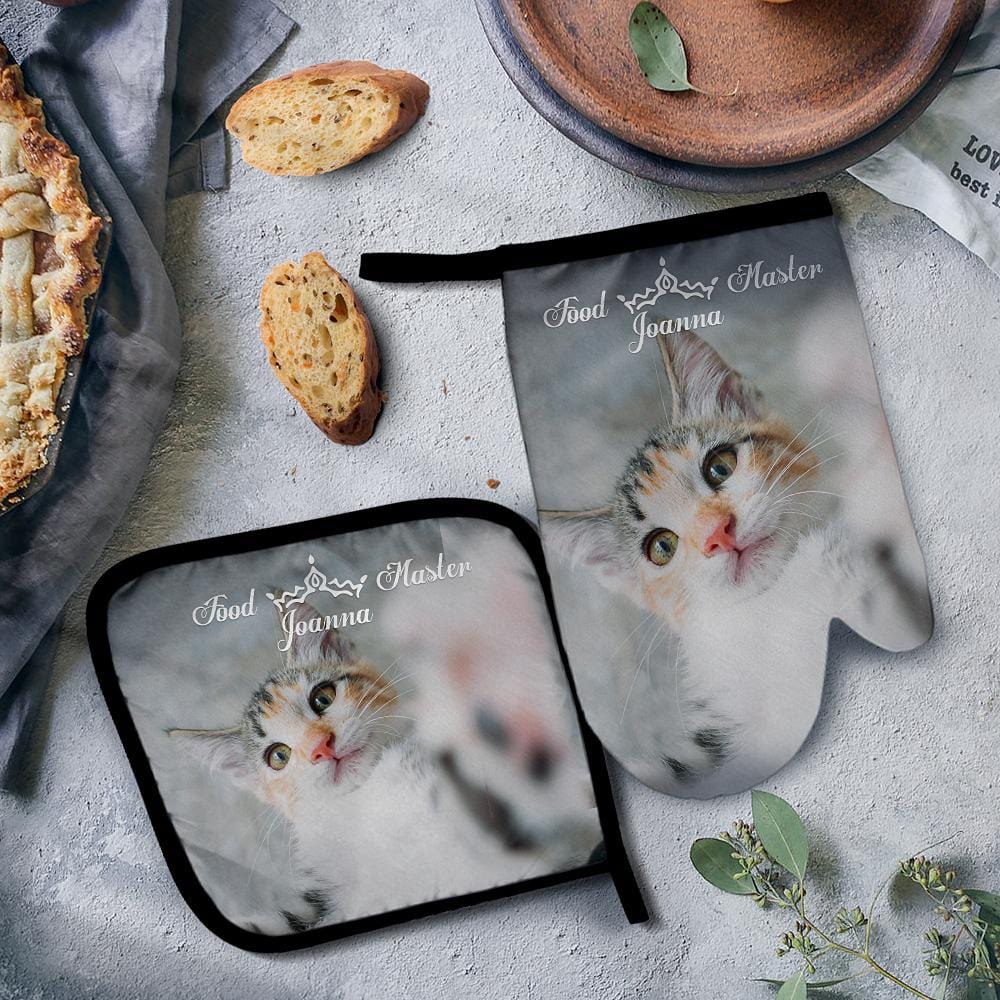 Custom Oven Mitts & Pot Holders Set Baking Set Kitchen Gift For Cat Lovers - Giftlab