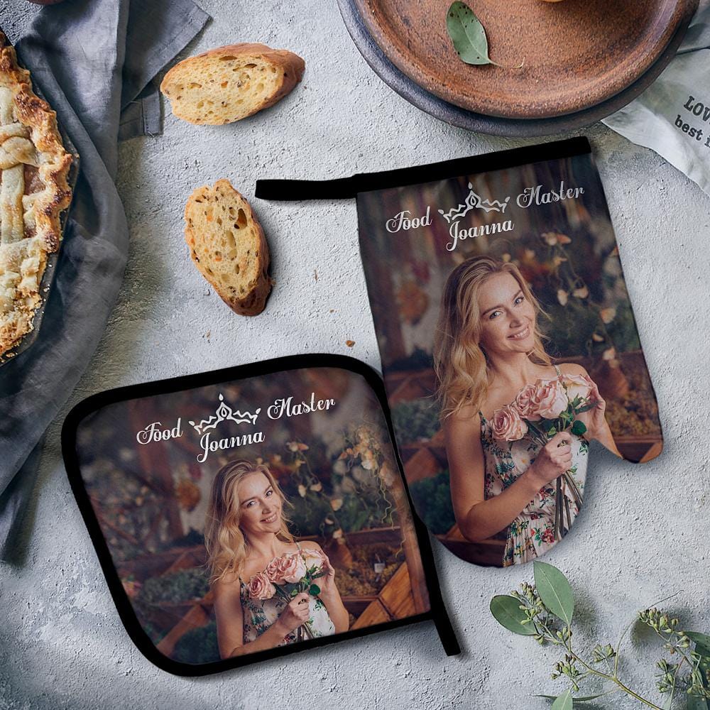 Personalized Oven Mitts & Pot Holders Set Baking Set Kitchen Gift For Her - Giftlab