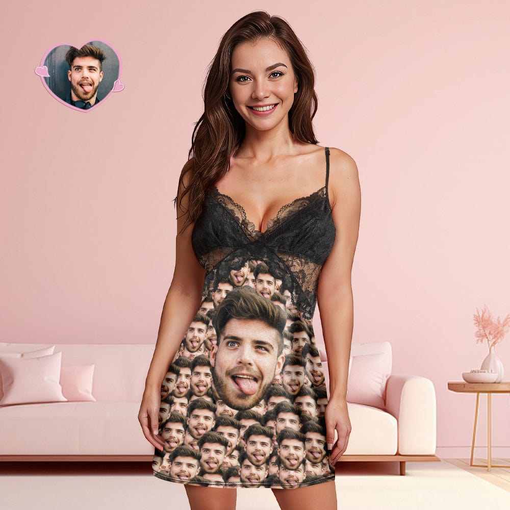 Custom Face Mash Women Lace Sleepwear Personalized Photo Nightwear Gift for Her - Giftlab