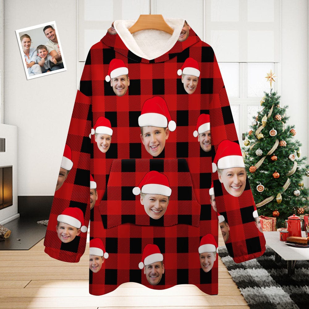 Custom Face Adult Unisex Blanket Pajamas Personalized Photo Christmas Family Buffalo Plaid Pajamas Merry Christmas - Giftlab
