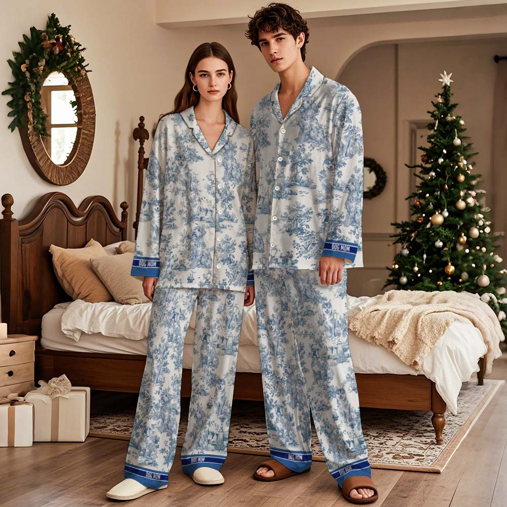 This Is My Pawjama Dog Mom Toile De Jouy - Personalized Satin Pajama Set