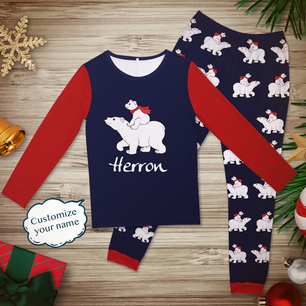 Custom Name Pajamas Polar bear Sleepwear Christmas Gift for Family - Giftlab