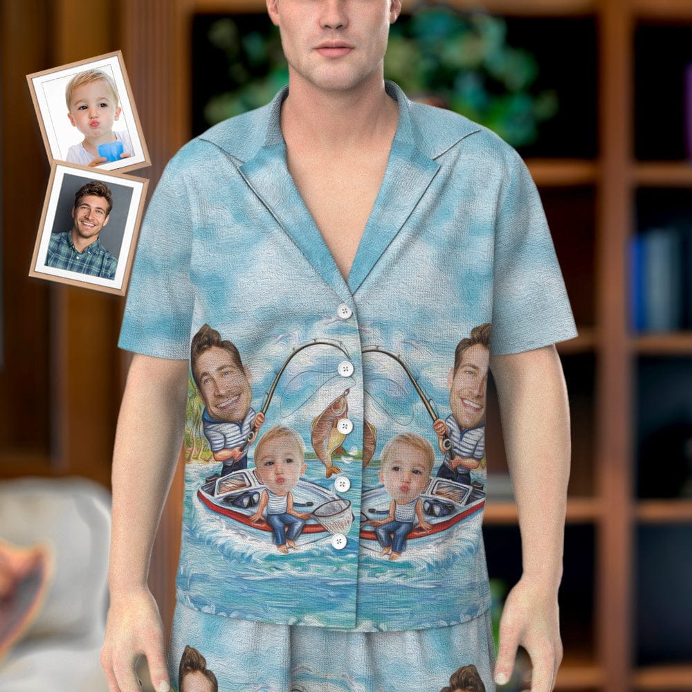 Custom Photo Pajamas Dad and Son Fishing Pajamas Set Personalized Father's Day Gift - Giftlab